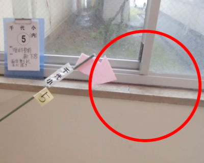千代小学校　理科室前廊下側窓