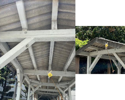 高取中学校・正面玄関横の渡り廊下