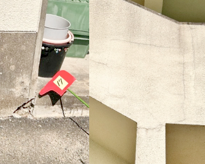 梅林中学校・北側校舎の外壁（調理室東側）